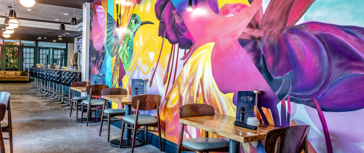 gaudin entry, colorful wall mural