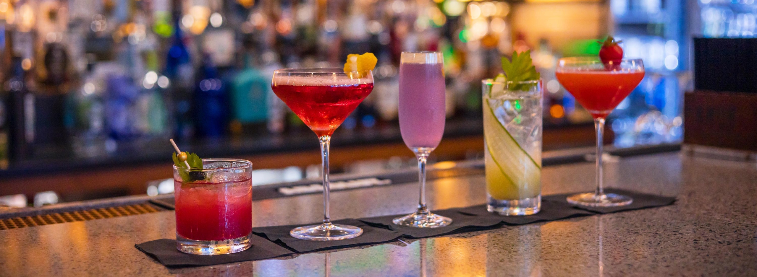 colorful cocktails on bar