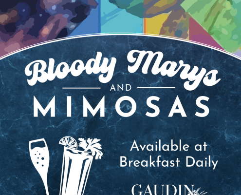 bloody marys and mimosas - available at breakfast daily - gaudin kitchen logo